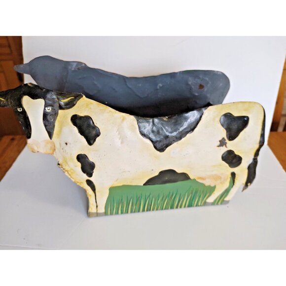 Vintage Hand Made Cow Tin Art Planter Box 12 1/2" long x 9" tall x 5.5" wide - Picture 6 of 14